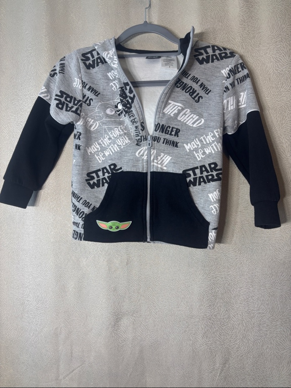Star Wars Kids Grey & Black Grogu Zip-Up Hoodie 0136